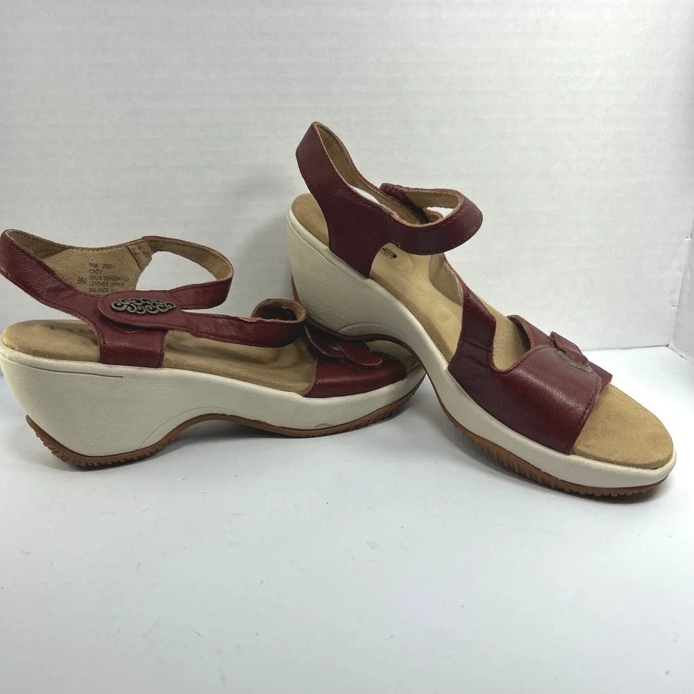 Halsa Cindy Comfort Earthcore Sandals 8 Leather Coastal Grandma Granola Red Boho